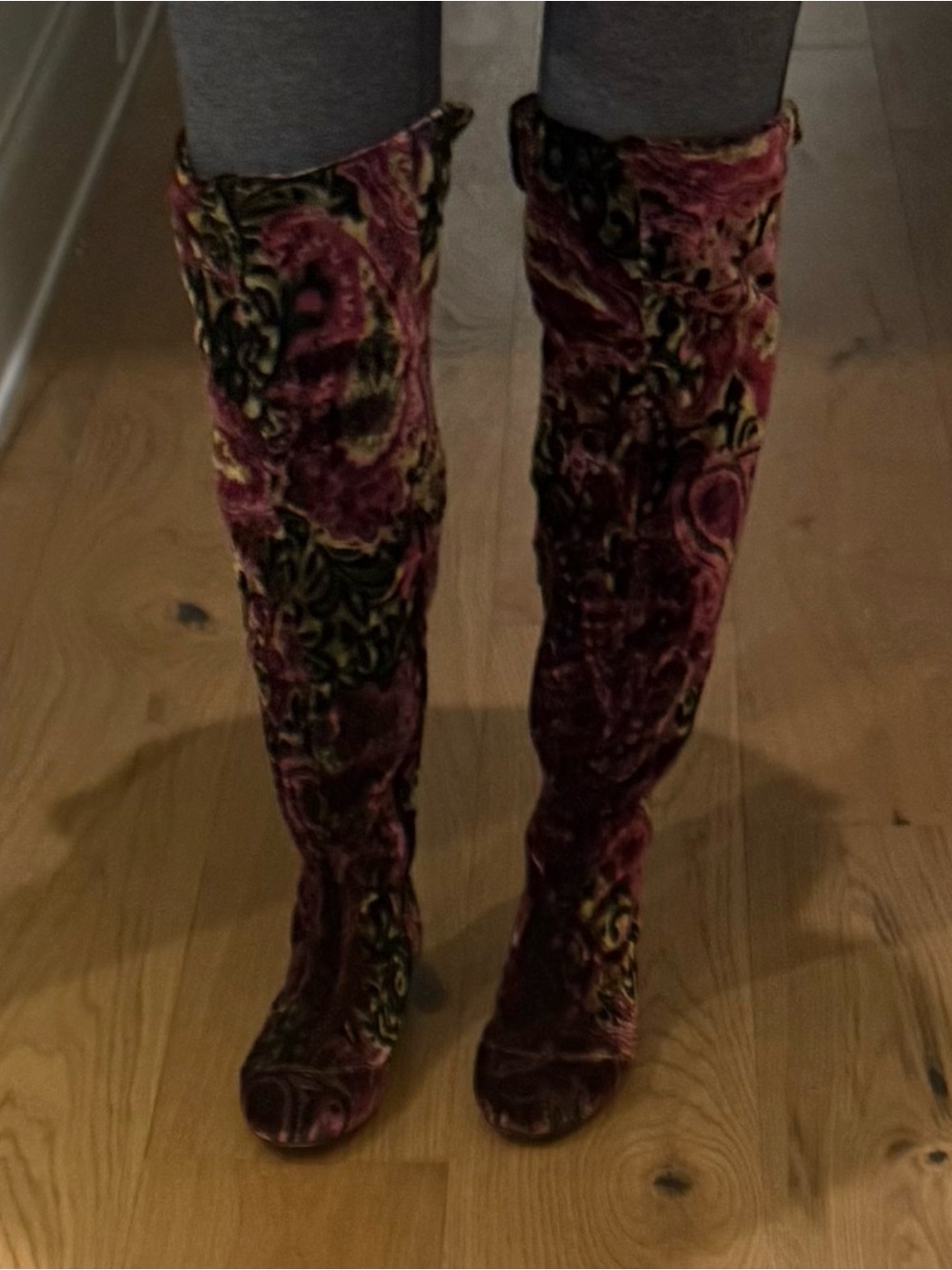 Born Velvet Paisley Over-the-Knee Boots - Pink and Black - Picture 14 of 17